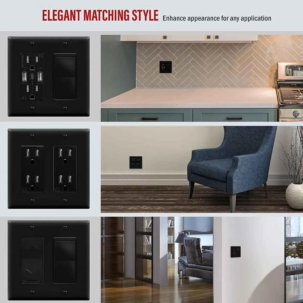 2-Gang Decorator Rocker Wall Plate Black