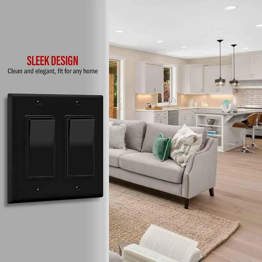 2-Gang Decorator Rocker Wall Plate Black