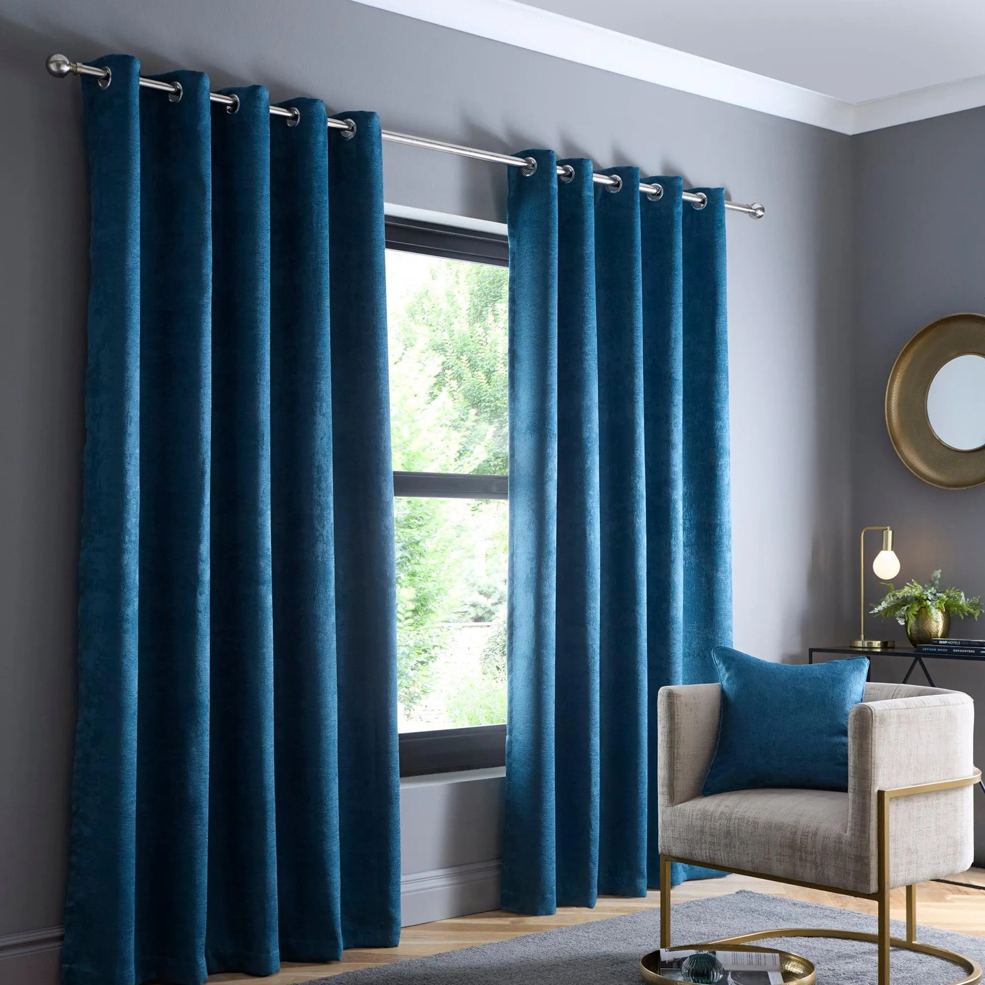 Fusion Strata Eyelet Curtains  - Teal