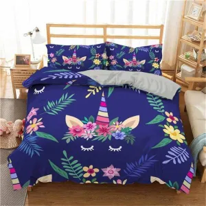 Kawaii Head Unicorn Bed Set