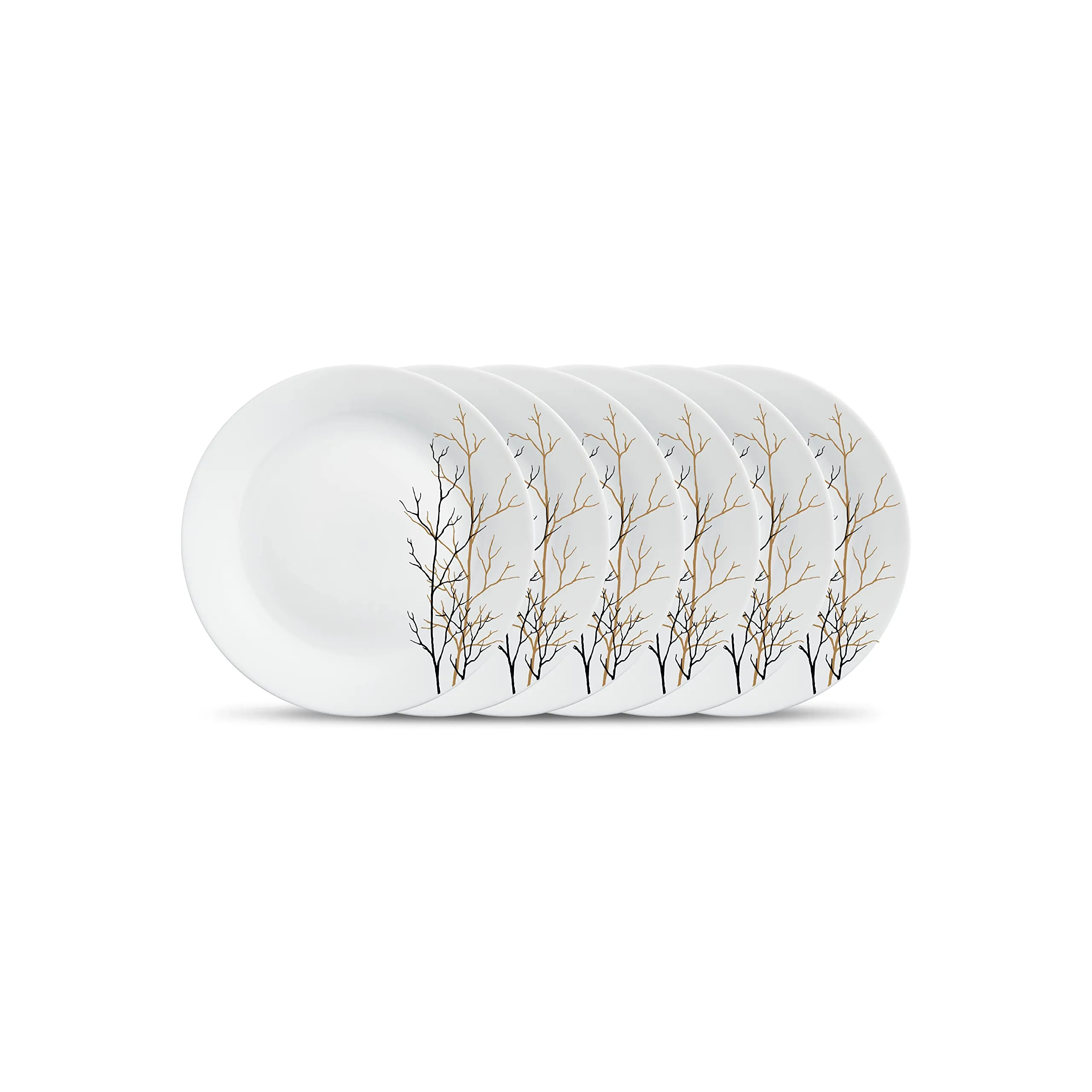 La Opala Diva, Ivory Collection, Opal Glass Quarter Plate Set 6 pcs, Golden Fall, White