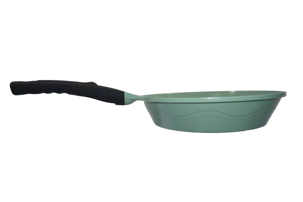 Neware EUROCOOK Jade Powder-coated Ceramic Non-Stick Cookware Set, 4-Piece PFOA-Free Kit: Frying Pans and Casserole with Tempered Glass Lid