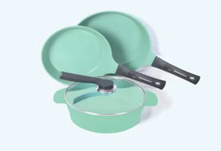 Neware EUROCOOK Jade Powder-coated Ceramic Non-Stick Cookware Set, 4-Piece PFOA-Free Kit: Frying Pans and Casserole with Tempered Glass Lid