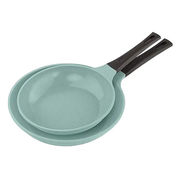 Neware EUROCOOK Jade Powder-coated Ceramic Non-Stick Cookware Set, 4-Piece PFOA-Free Kit: Frying Pans and Casserole with Tempered Glass Lid