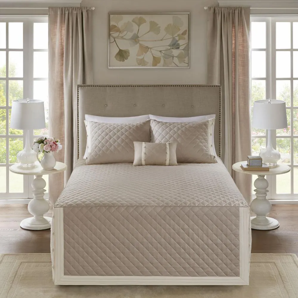 Turin | Beige Cotton Tailored Percale Bedspread Set