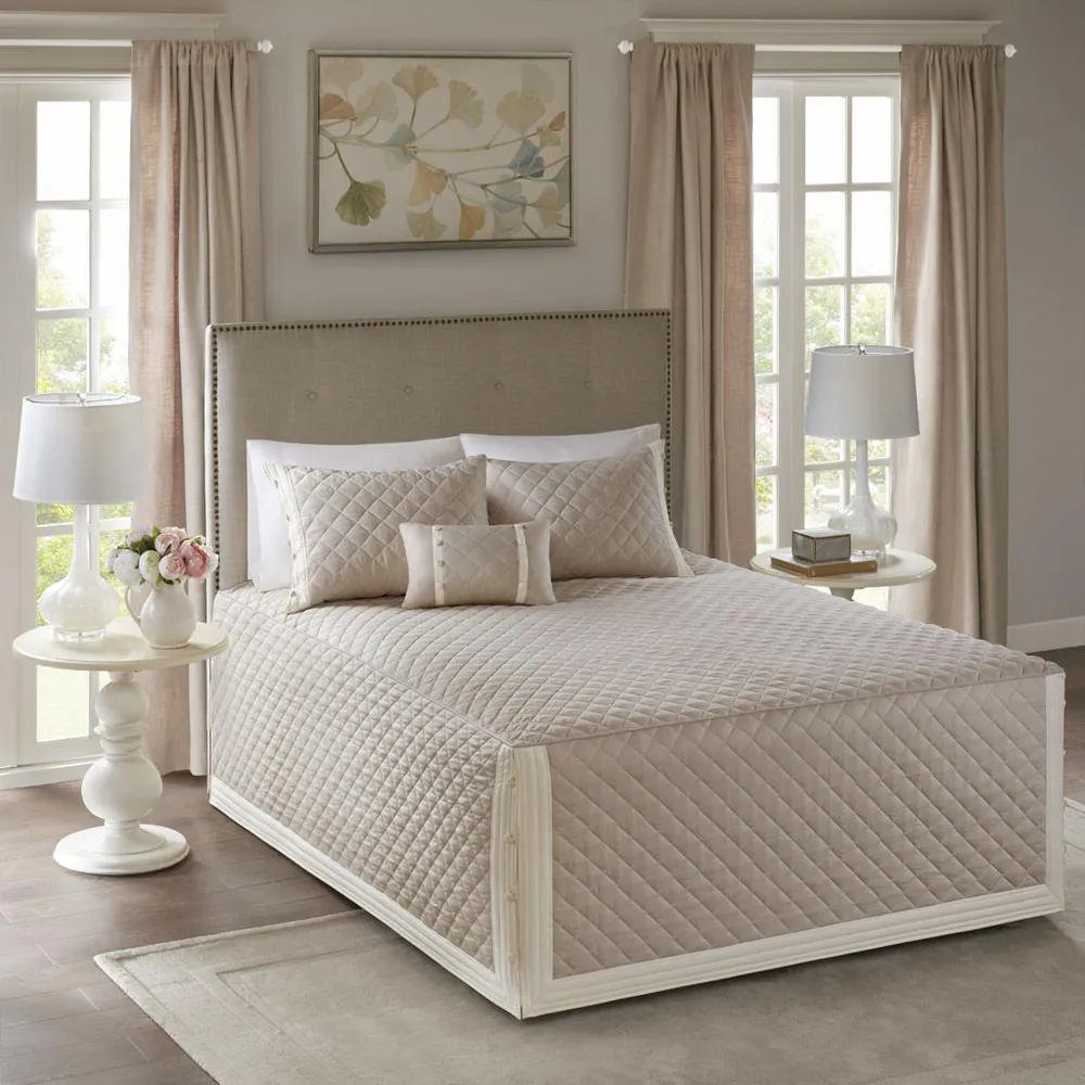 Turin | Beige Cotton Tailored Percale Bedspread Set