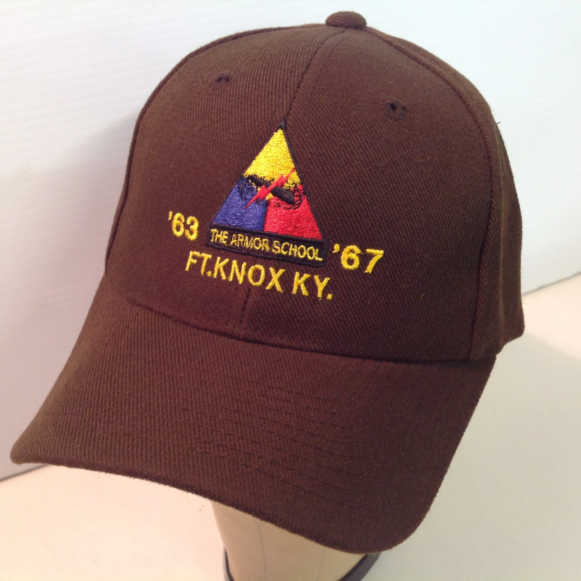 Vintage Acrylic The Armor School Fort Knox Kentucky '63-'67 Dark Brown Souvenir Baseball Cap