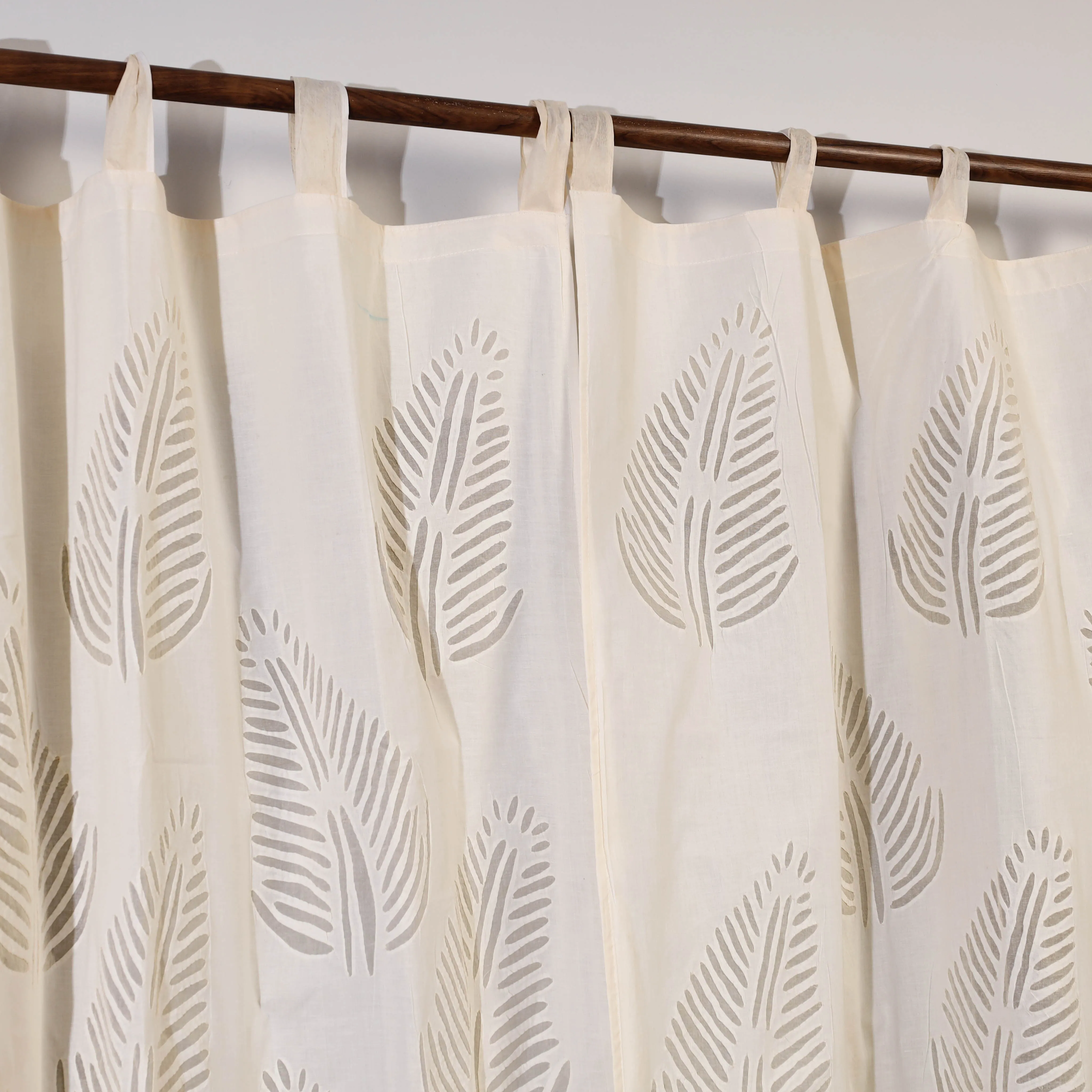 White - Beige - Applique Leaves Cutwork Door Cotton Curtain 03